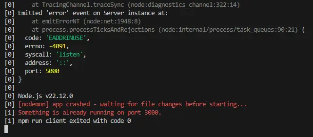 EADDRINUSE error